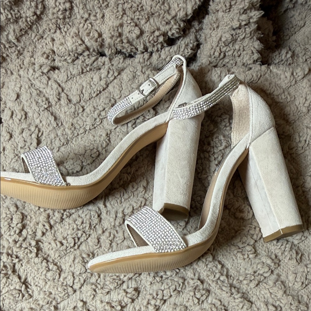 Steve Madden Cream Rhinestone Heels - Picture 9 of 13